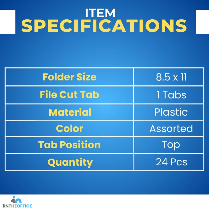 1InTheOffice Plastic File Folders, Poly File Folders. Letter Size, 1/3 Cut File Folders Multi Colors Assorted, 24 Pack - Image 5